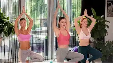 Lesbian Threesome in Yoga Studio – Cunt Rubbing, Fingering and Face Riding