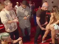 Slave fisted and fucked on a bar in public