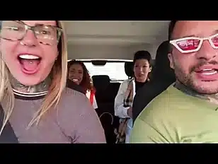 The Japanese girl and the brunette had great sex in the car. We called a parking attendant and a veterinarian to be porn