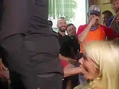 Two blonde slaves walked like dogs
