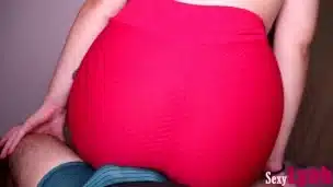 Hot Lap dance in Tight red Yoga pants ends with Cumshot onto Ass