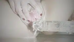She Stimulates her Creamy Pussy and Squirts